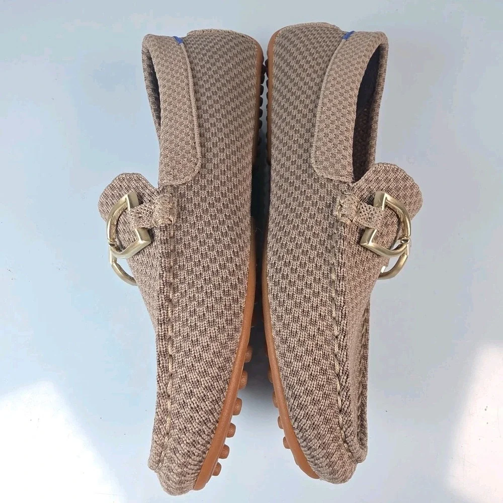 Rothy's The Double Bit Driver Brown Latte MicroCheck Womens Size 7 Flats Loafer